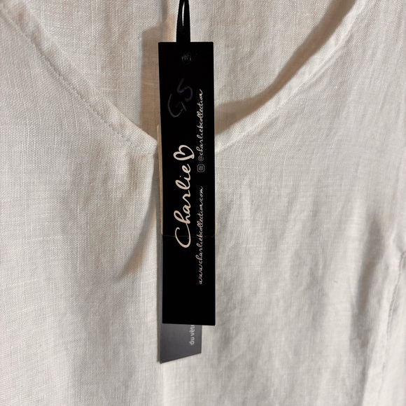 CHARLIE B Sz XL Floral White Sleeveless Dress 100% Linen A-Line V-Neck NEW - Picture 9 of 12